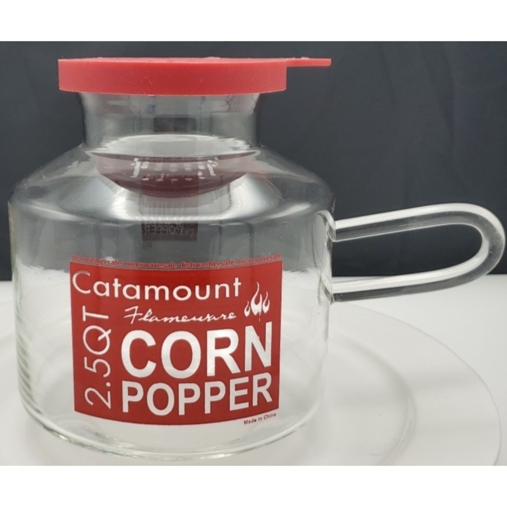 Catamount Microwave Popcorn Popper Heat Resistant Glass Silicone Lid 2.5‎ Quarts